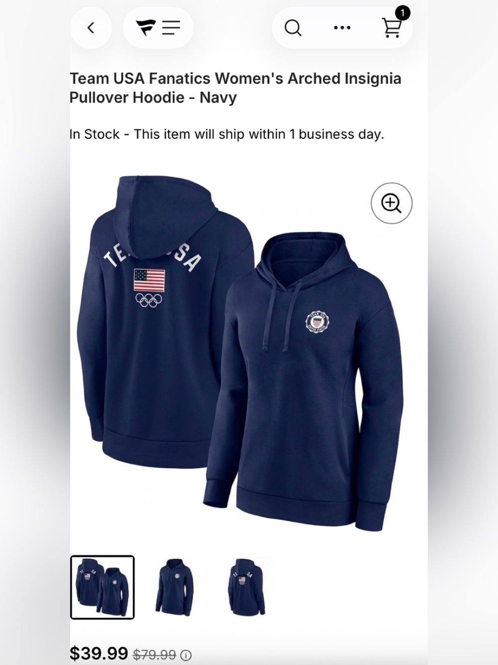 Fanatics Navy Women's Pullover Hoodie with Team USA Insignia